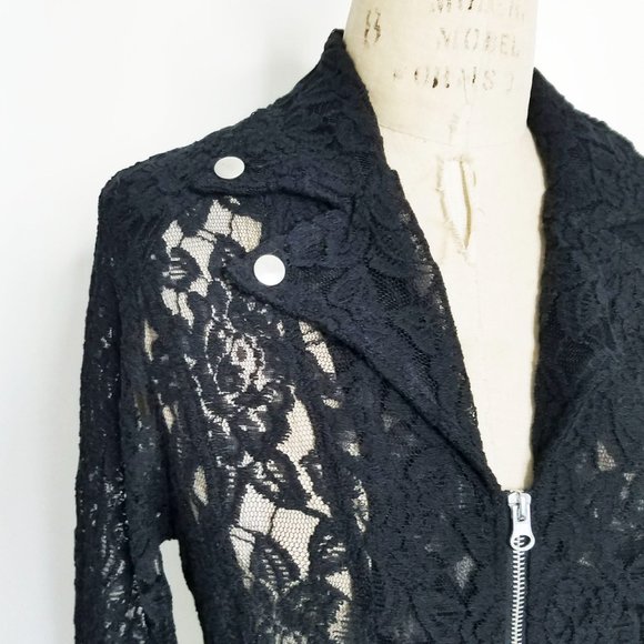 Hot in Hollywood Womens Sugar Moto Sheer Black Lace Jacket M NWT - Picture 2 of 13